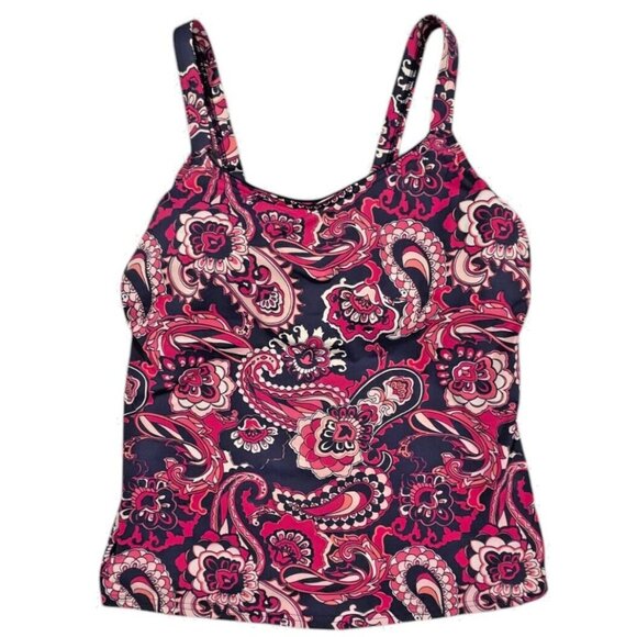 Lands' End Women's Navy/Pink Paisley Square Neck Tankini Top SIZE-6 - Picture 1 of 7